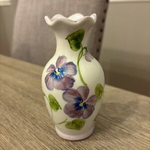 ANDREA Sadek Vase Hand Painted Purple Violets Pansies VINTAGE Pre-Owned Pretty
